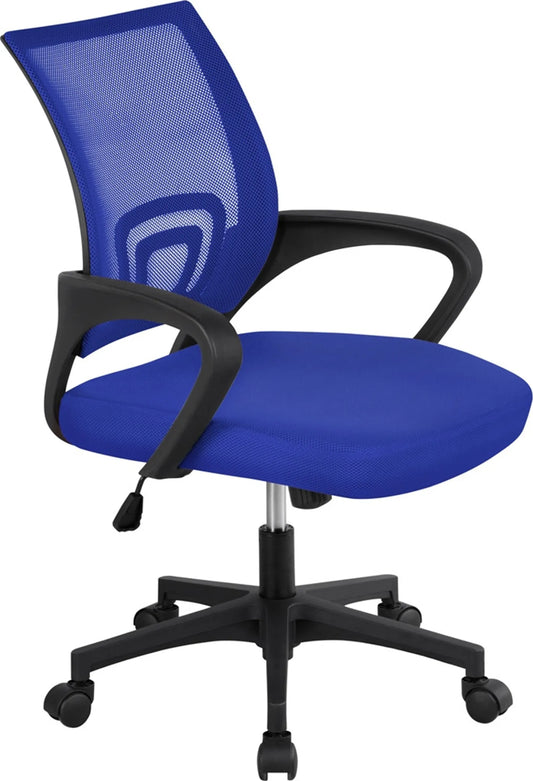 Chaise de bureau ergonomique Yaheetech - équipée d'un tissu en maille respirant, d'une fonction de basculement et d'un siège large - pour le bureau et l'étude - Nylon bleu et acier - 60,5 x 60 x 87-97 cm