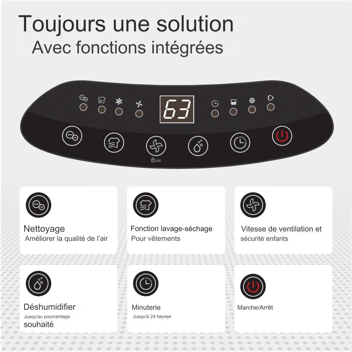 Déshumidificateur 2-en-1 – Auronic – Purificateur d’air – 60 m² – Réservoir 5 L – Affichage intuitif – Tuyau d’évacuation inclus - blanc