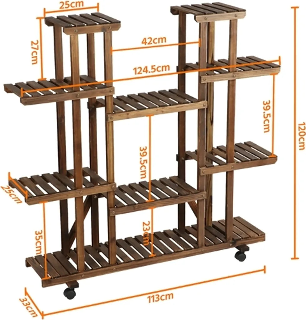 Yaheetech Plant Stand Brown - Support à fleurs en bois avec roues - 124.5 x 33 x 120 cm