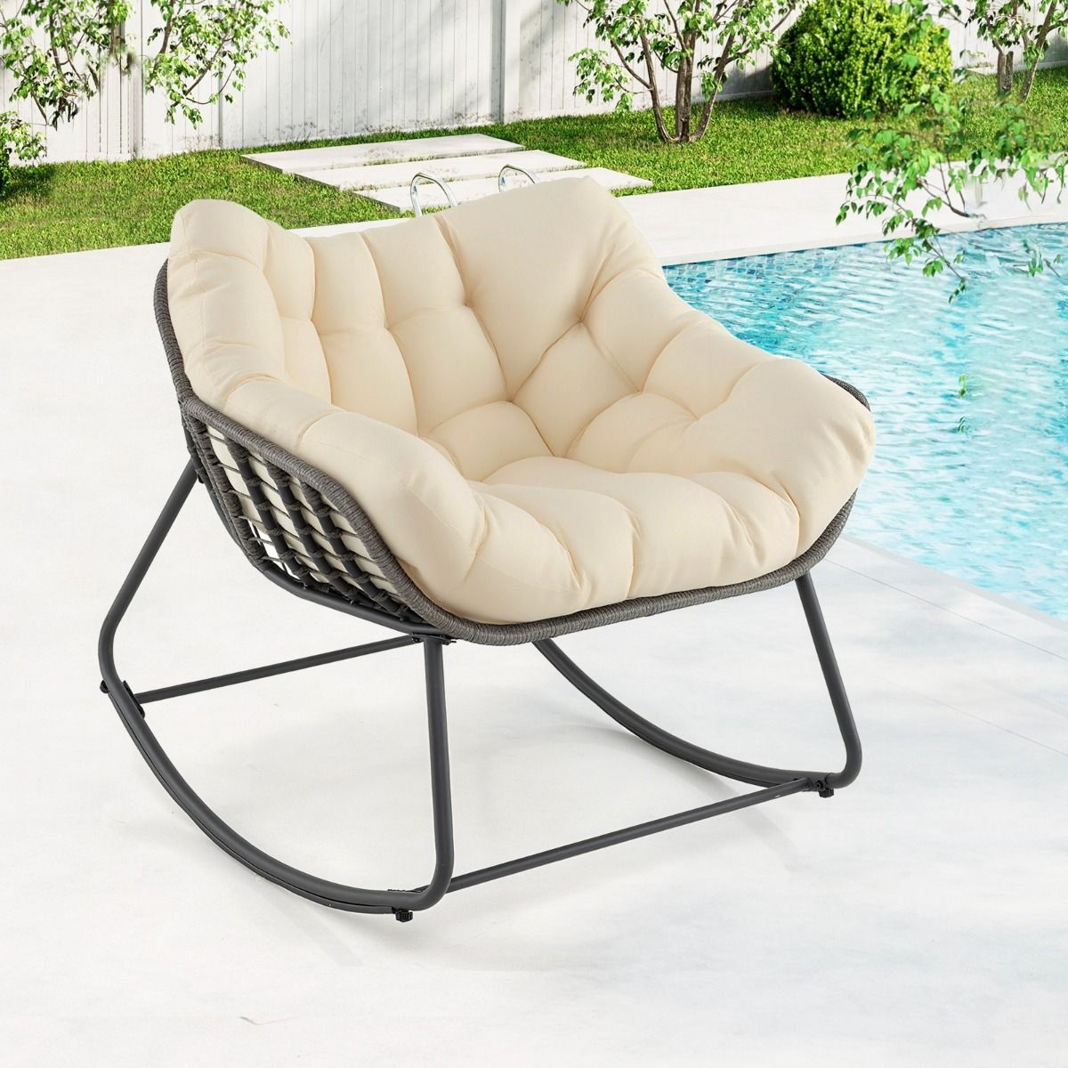 Fauteuil à bascule Coast - très grand format - coussin épais amovible - beige et gris