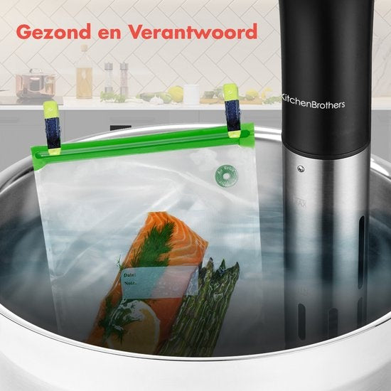 Sous Vide Stick - KitchenBrothers - avec livre de cuisine - 1200W - Black/RVS