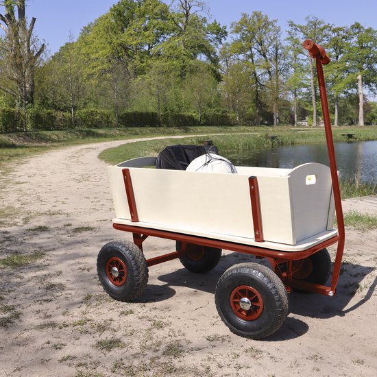 Sunny Billy Beach Wagon Chariot Rouge - Bois brut - Chariot avec pneus gonflables - 94x61x97cm