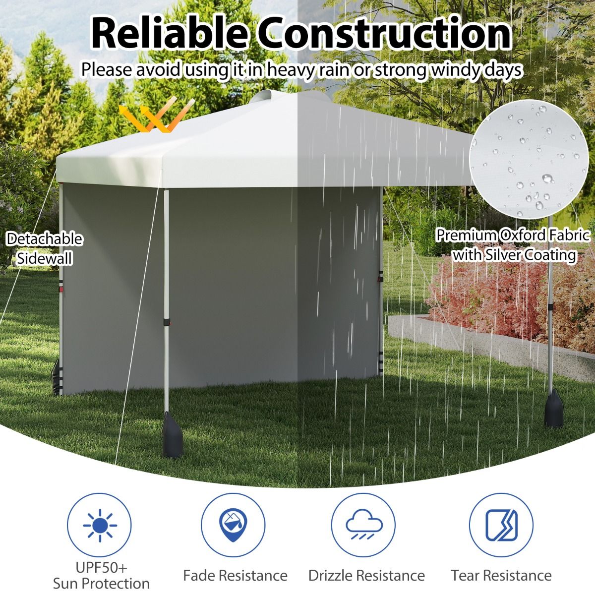 Pavillon de jardin éphémère Coast - 3 x 3 m - paroi latérale amovible - blanc