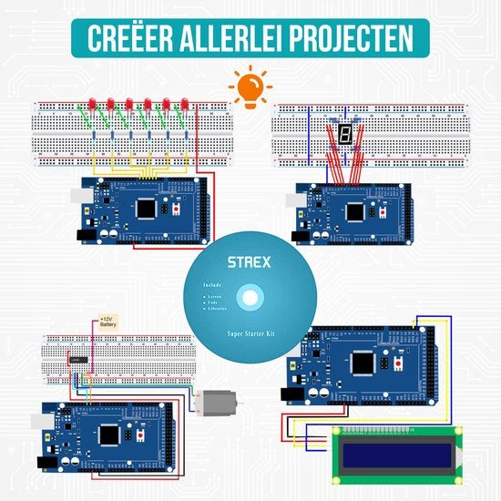Kit de démarrage Strex pour Arduino Extra Large, ATmega2560, 278 pièces, dans une boîte de rangement
