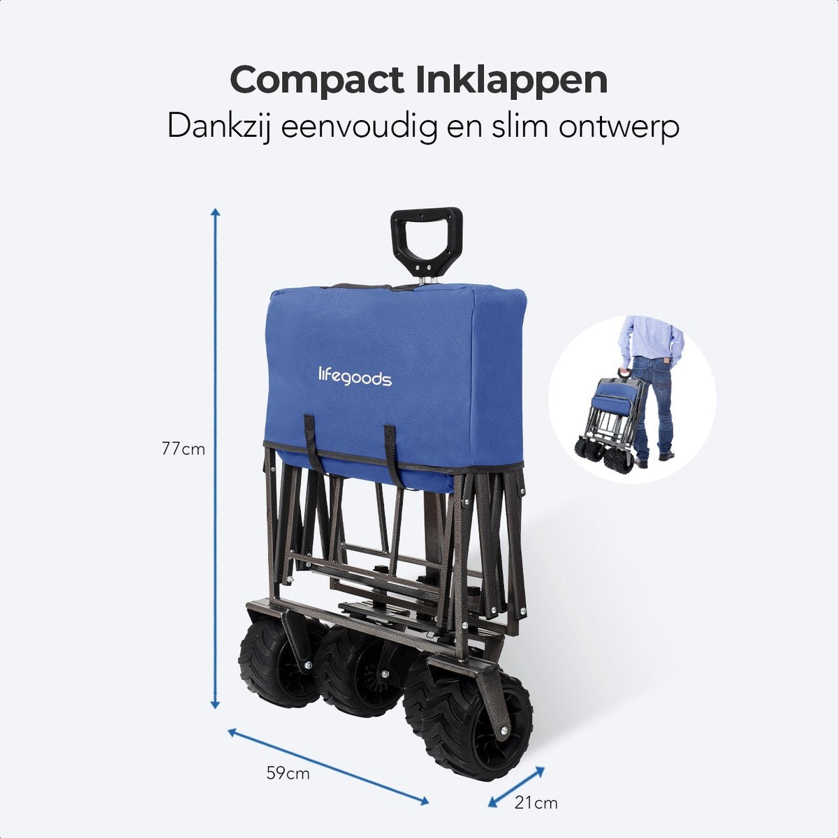 LifeGoods Wagon - pliable - jusqu'à 80KG - 94L - polyester lavable - 98x45cm - bleu/gris