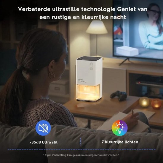 Déshumidificateur électrique, déshumidificateur portable et silencieux, élimine automatiquement l'humidité pour le bureau, la chambre, la salle de bains, les placards, les caravanes – avec veilleuse colorée, blanc