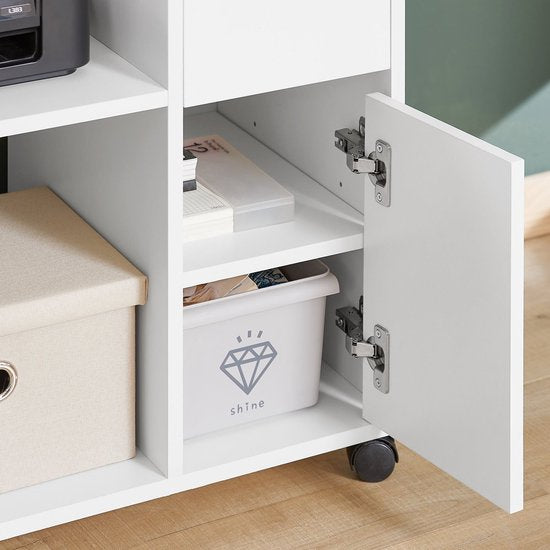 SoBuy ASK02-W Armoire de bureau - Armoire à imprimante blanche avec tiroirs et roulettes