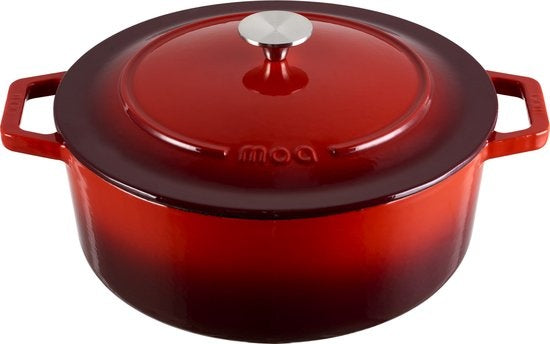 MOA Casserole en fonte - Capacité 7,2 litres - 30CM - Ronde - Toutes sources de chaleur - Egalement pour induction - Poids 7,3 kg - Rouge cerise - C30CB