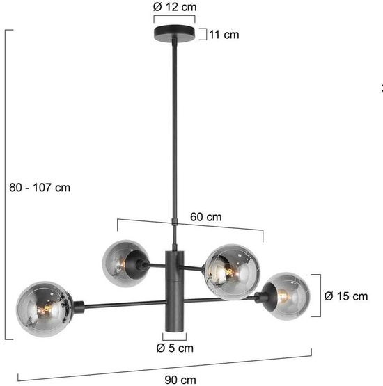 Steinhauer - lampe suspendue - Constellation - noir - métal - Ø 90cm - E14 - 3804ZW