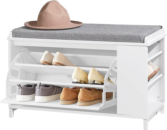 SoBuy Meuble à chaussures avec banc - Max. 150 kg - 82 x 35 x 53 cm - Blanc/ Gris