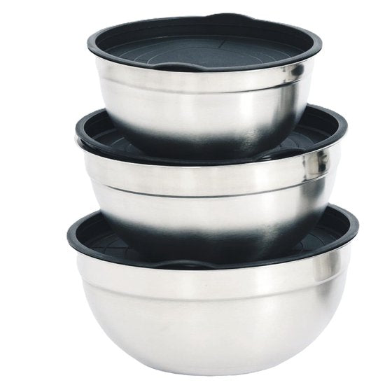 Ceruzo Bols à mélanger avec couvercle- set de 3 - acier inoxydable - 1 -2-3 Litres-Closeable-Stackable