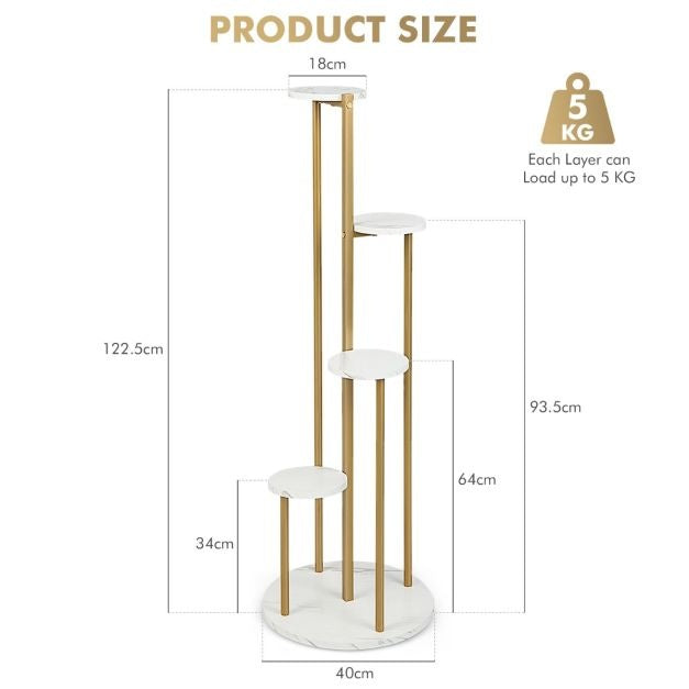Porte-plantes en métal Coast - Moderne - Imitation Marbre - 40x40x122,5cm - Blanc et Or
