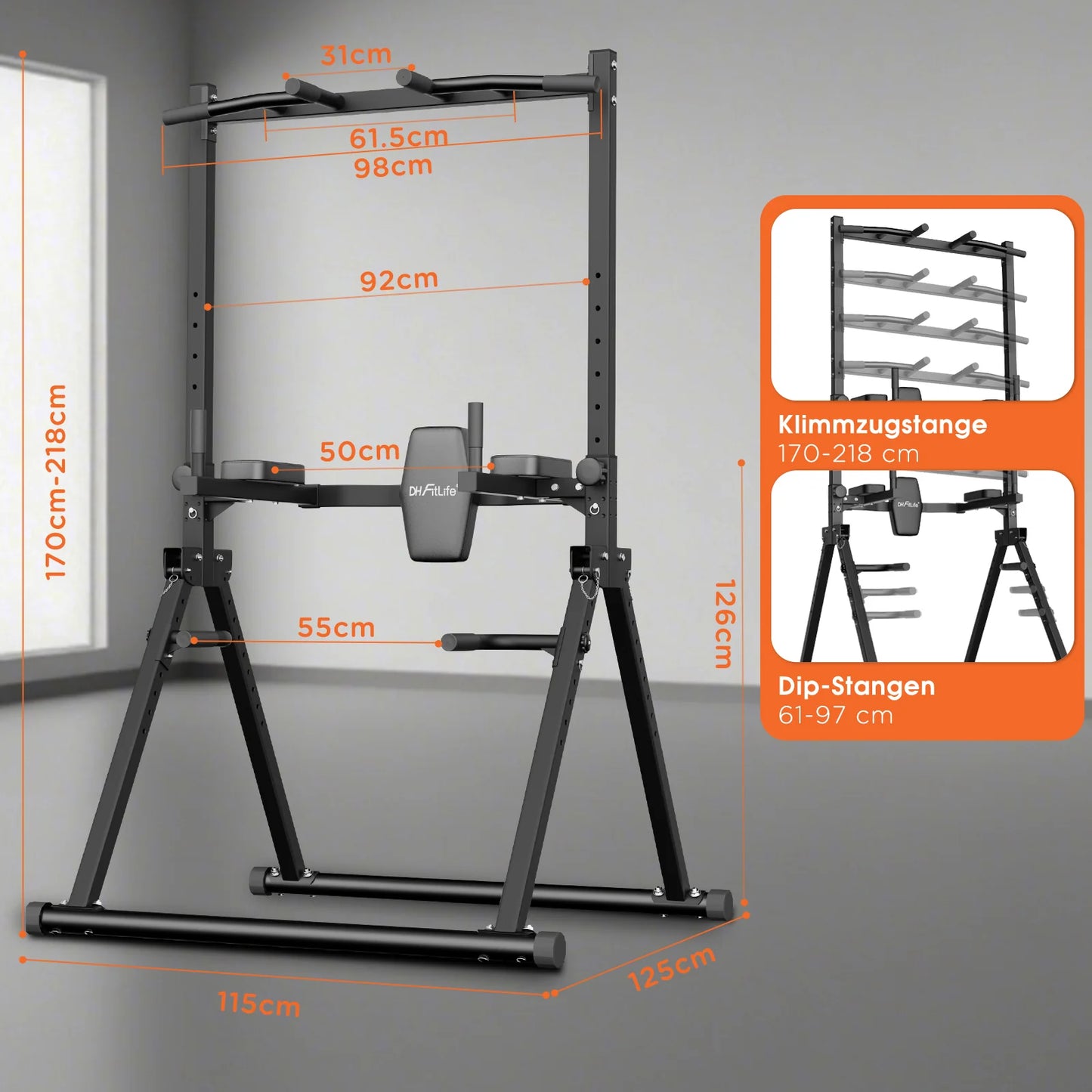 DH FitLife Power Tower pliable avec station de dips – Barre de traction autonome jusqu'à 150 kg pour salle de sport à domicile