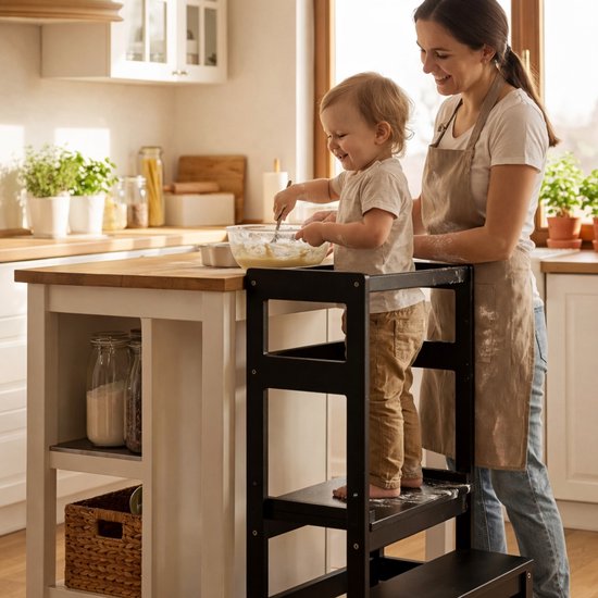 Oemmie Learning Tower - Tour d'apprentissage - Tour d'apprentissage Montessori - Tour d'apprentissage Kitchen Aid - Tour d'apprentissage - Step up - Marchepied pour enfants - Noir