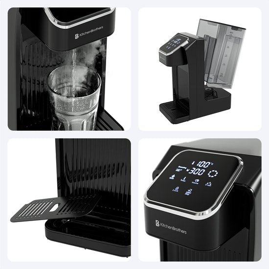 KitchenBrothers Distributeur d'eau chaude - Robinet d'eau chaude - 40-100°C - 100/150/200/250/300/350/400 ml - Bouilloire instantanée - 2.7L - Noir