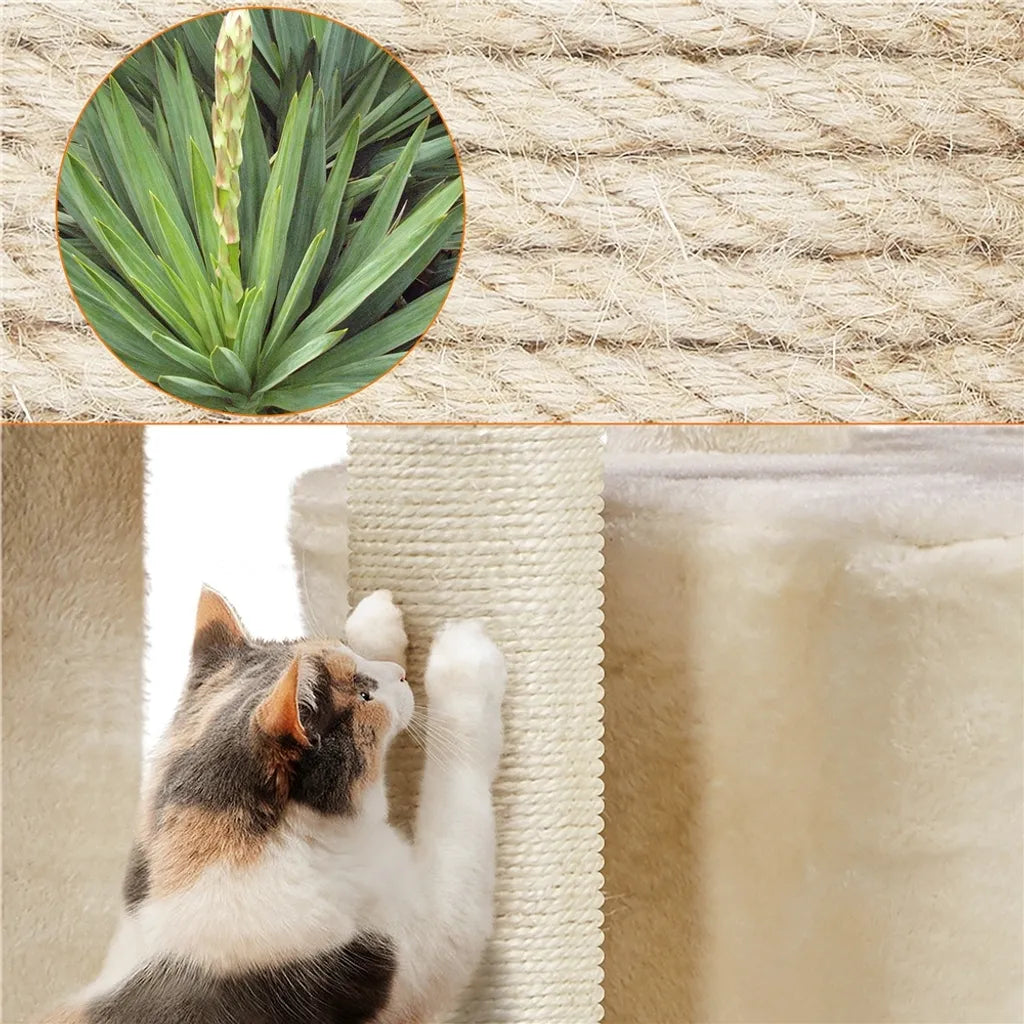 Yaheetech Griffoir pour chat 87 cm - 3 couches - Hamac - Maison pour chat - Sisal - Beige
