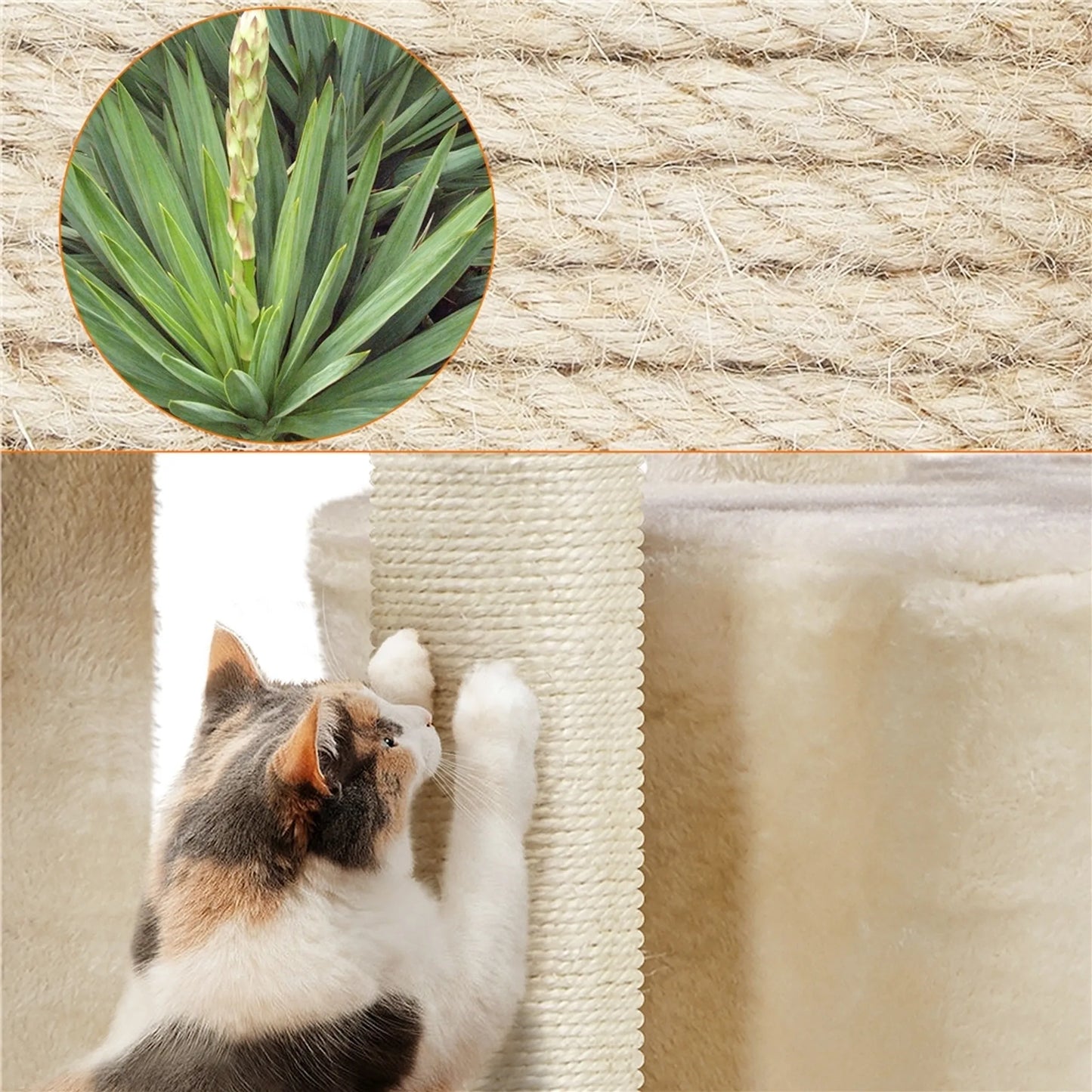 Yaheetech Scratch Post avec 3 niveaux - équipé de poteaux en sisal, d'un panier pour chat, d'un hamac et d'une balle en peluche amovible - pour les chats de petite et moyenne taille - panneau de particules E1 et peluche beige - 51 x 34,5 x 87 cm