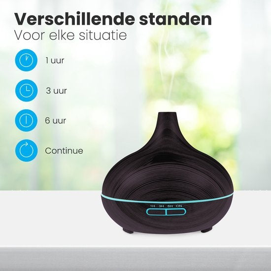 Auronic Diffuseur d'arômes - 300 ml - Humidificateur - 7 couleurs LED - 2 huiles incluses - Brun foncé