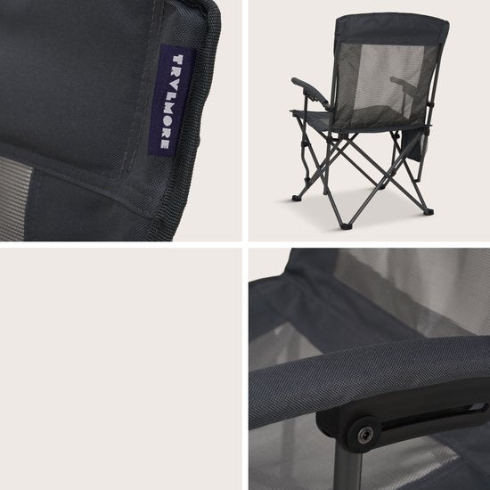 TRVLMORE Chaise de camping - pliable - capacité de charge 150KG - sac de transport inclus - chaise pliante - chaise de pêche - chaise de camping - chaise pliante - gris
