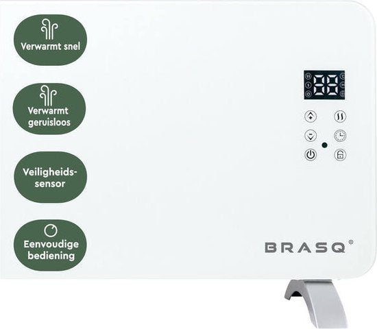BRASQ Smart Convector Heater White - Chauffage électrique - Chauffage avec WiFi jusqu'à 2000 Watts - 2 réglages - Résistant à l'eau - jusqu'à 20M2