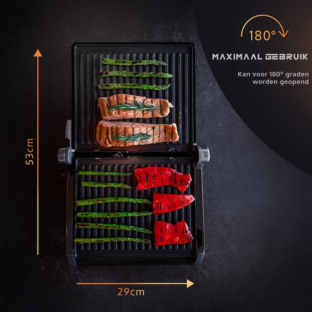 JAP Integrill - Gril de contact intelligent - Lavable au lave-vaisselle - Inclinable à 180º - Avec plaques amovibles - Dispositif de grillage