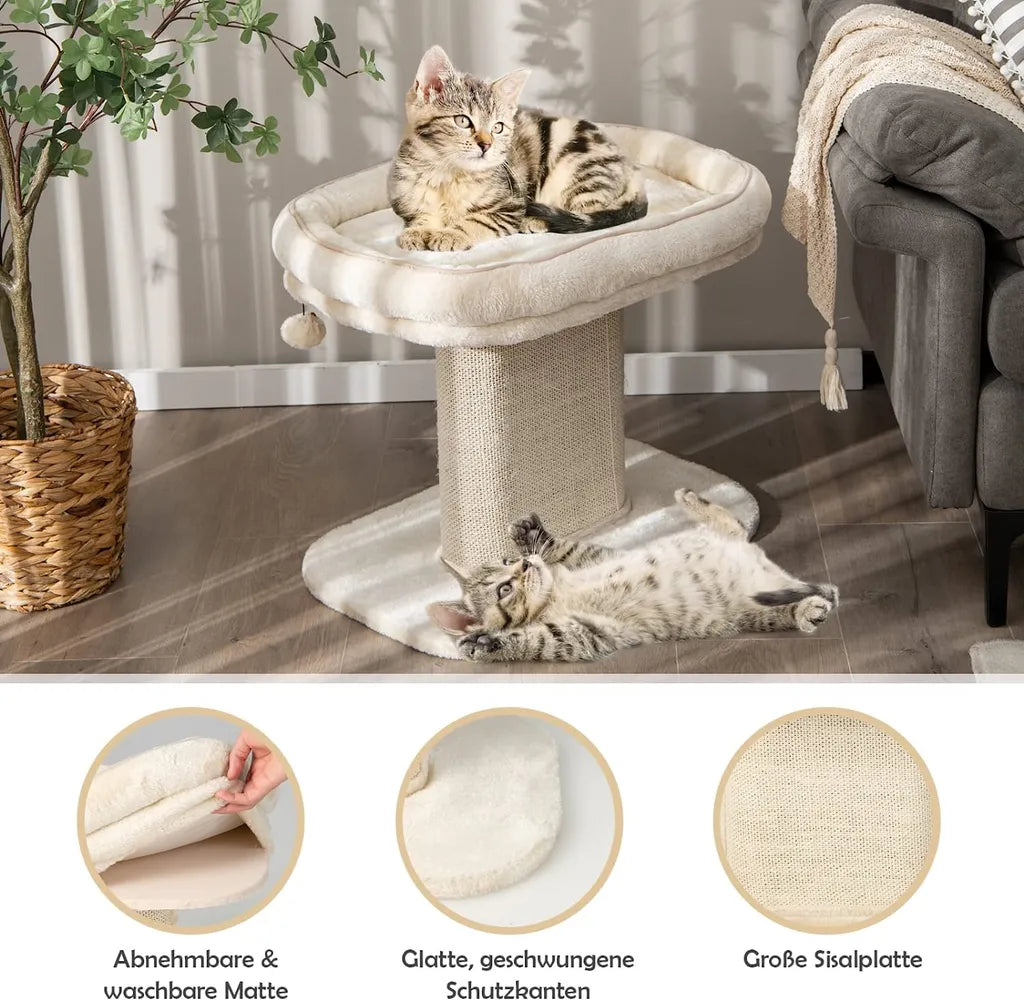 Coast Arbre à griffes moderne pour chat avec grand fauteuil en peluche et planche à griffes en sisal beige