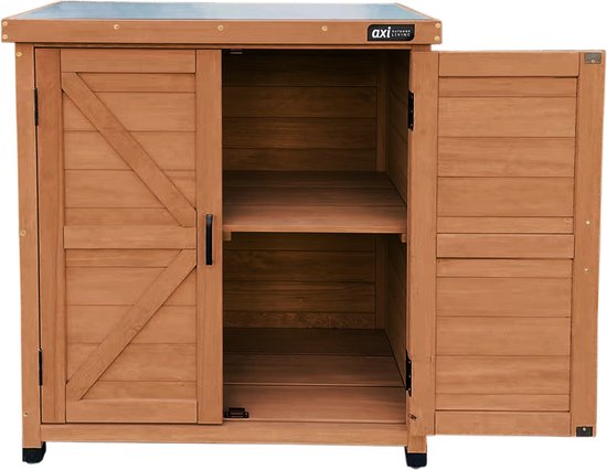 Armoire de rangement en bois AXI Felix – Armoire de jardin en bois certifié FSC – Système de fermeture magnétique – Pieds réglables – 80 x 45 x 93 cm – Marron café