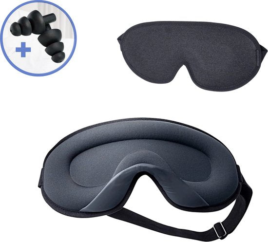 Hilvard - Masque de sommeil - Masque oculaire - Bouchons d'oreille inclus - 100% obscurcissant - Ajustable - Ergonomique - Noir
