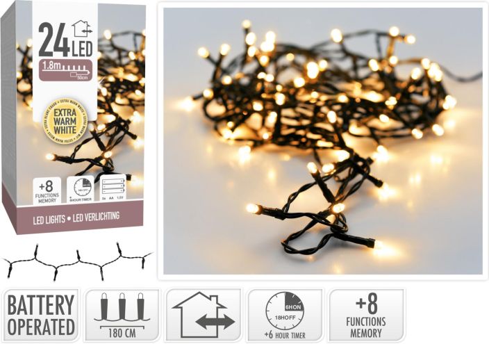 Chaîne lumineuse 24LED extra blanc chaud batterie
