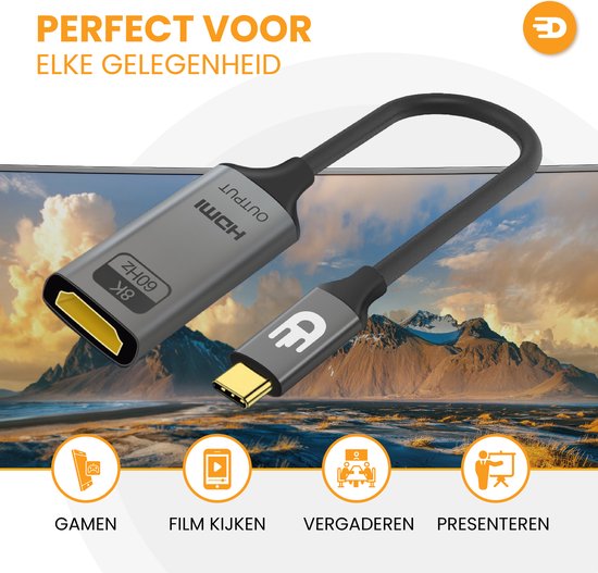 Drivv. Adaptateur USB C vers HDMI - Supporte 8K 60Hz - Type C vers HDMI - Thunderbolt 3 - Gris