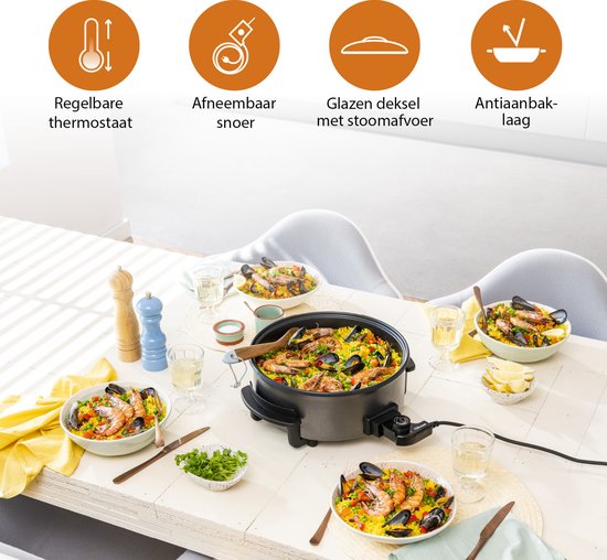 Tristar Casserole PZ-9135 - Casserole électrique avec couvercle 30 cm - Snack Pan XL - Revêtement antiadhésif et thermostat réglable - Maximum 250 ⁰C - Noir