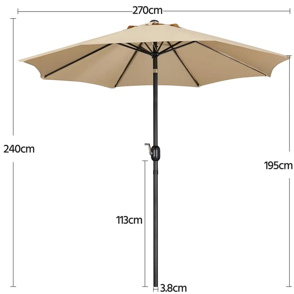 Parasol de jardin Yaheetech Ø 270 cm - Marron clair - Parasol inclinable avec pendule et ouverture d'aération