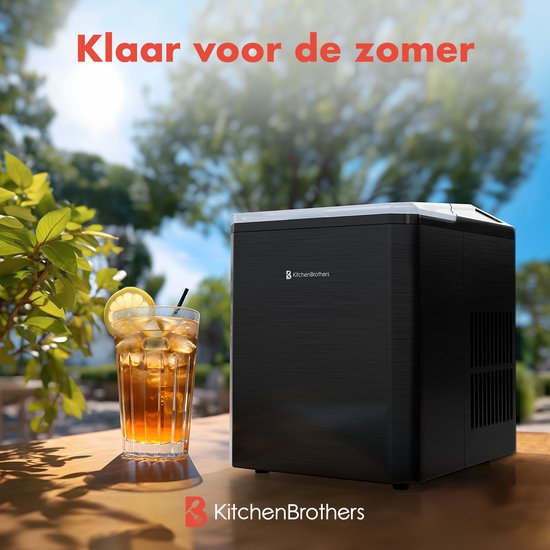 Machine à glaçons - KitchenBrothers - 1L - Fonction auto-nettoyante - 12kg/24 heures - Acier inoxydable