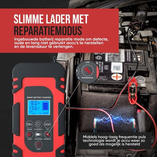 Chargeur de batterie Strex 12/24V - 4/6/8A, charge de maintien et mode réparation - Pour voiture, moto, scooter, bateau et camping-car