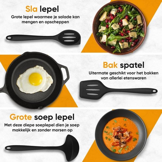 Strex Kitchen Utensils Set with Holder 15 Piece - Heat Resistant / BPA Free / Silicone - Ustensiles de cuisine