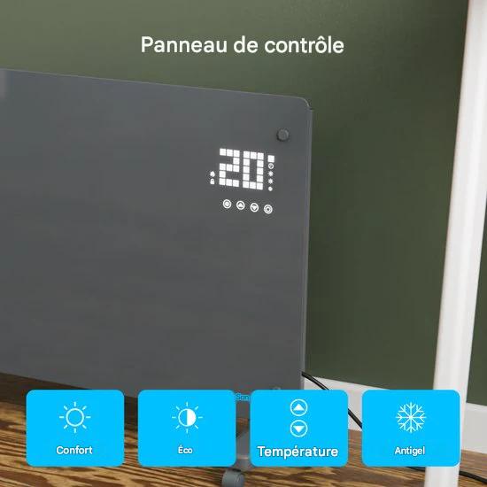 Auronic Radiateur électrique - Radiateur à convection avec thermostat et télécommande - Radiateur à panneau en verre - Radiateur 2000 W - Gris