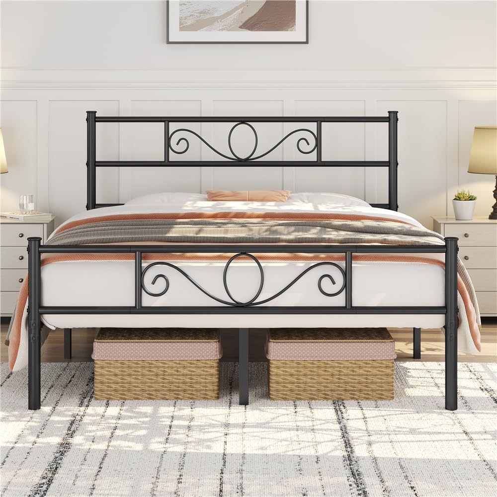 Cadre de lit en métal Yaheetech - Noir - 207 x 162 x 89 cm - Double, matelas 160 x 200 cm