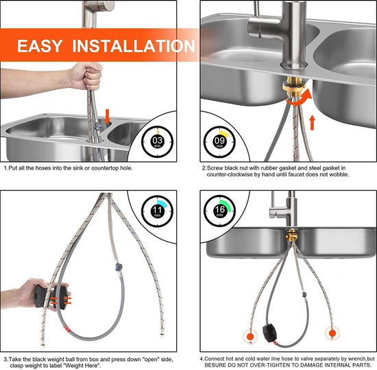 Inspire Robinet de cuisine, robinet de comptoir, robinet de cuisine avec douchette, poignée unique Évier extractible en nickel brossé (argent)