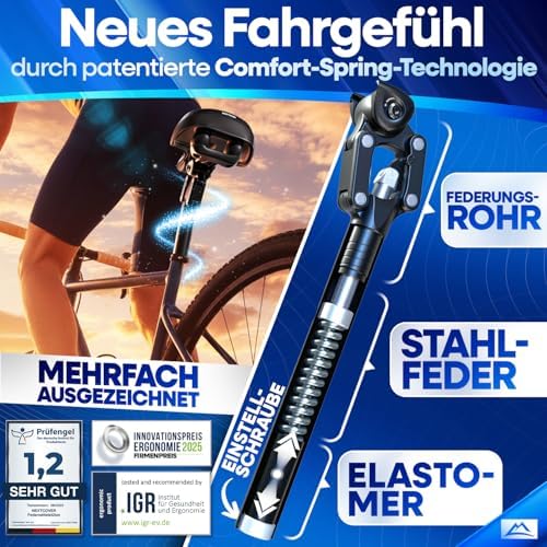 Tige de selle à suspension parallélogramme NEXTCOVER – L'originale – avec technologie Comfort-Spring, 27,2/30,9/31,6/34,9 mm