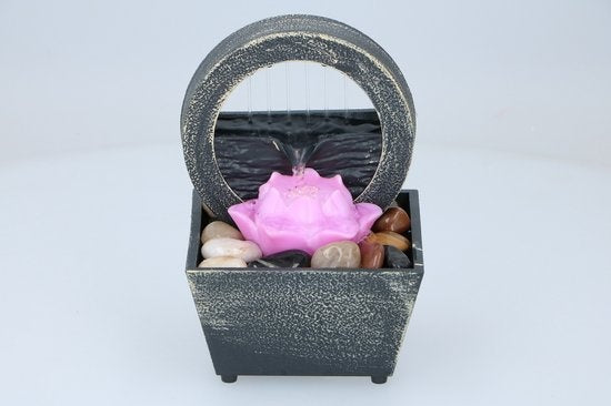 Arti Casa Fontaine de table Fleur de lotus - Ornement d'eau d'intérieur avec lumière LED - Effet positif - Fontaine d'intérieur avec jeu de galets - 11,5 x 17 cm