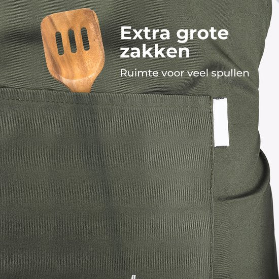 Tablier de cuisine - Résistant à l'eau et à la saleté - Tablier de cuisine professionnel - Tablier pour femmes et hommes - Tablier de traiteur - Unisexe - Boucle réglable - Compartiments extra-larges - Vert