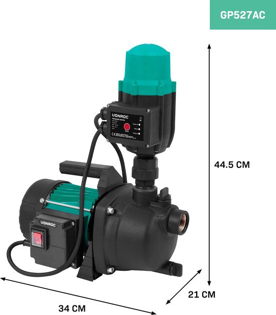 Pompe d'hydrophore VONROC - automatique - 800W - 3300l/h - Avec pressostat - Protection contre la marche à sec - Pour arroser et eau domestique - bleu