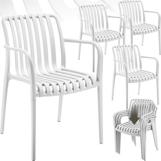 tectake® Lot de 4 chaises de jardin Alcudia - Crème - Chaises en plastique avec accoudoirs - Ensemble de jardin à disposer autour d'une table de jardin ou au camping - Empilables - Chaises pour le jardin, la terrasse ou le balcon - Résistantes aux intempé