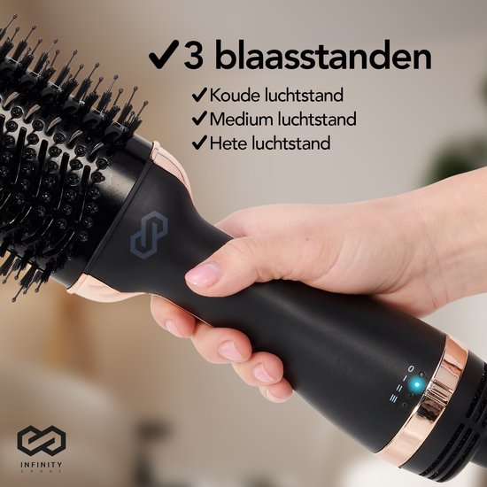 Infinity Goods 4-in-1 Hairdryer Brush - Ceramic Magic Brush - Dry/Style/Crull/Volume - Short And Long Hair - 1200W - Black/Gold