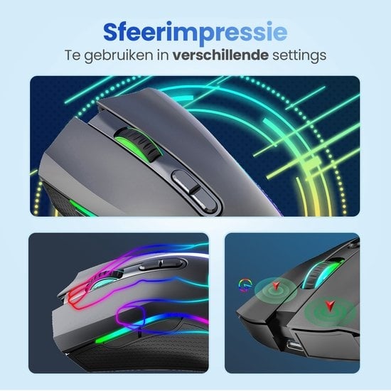 Garpex® Silent Wireless Mouse - Gaming Mouse - Computer Mouse - Mouse Wireless - With LED Lighting - Rechargeable - Black