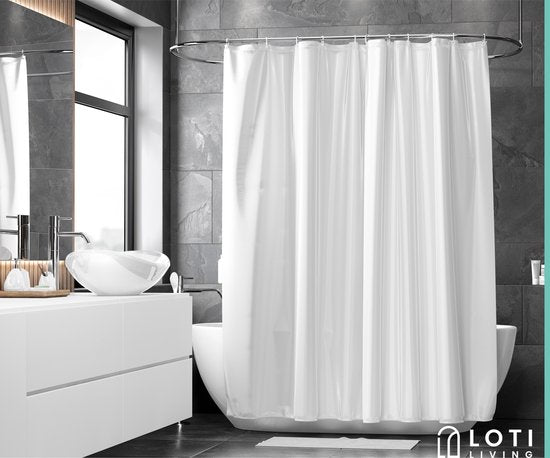 Loti Living Rideau de douche anti-moisissure - blanc - anneaux inclus - imperméable - polyester - rideau de douche 180x200 cm