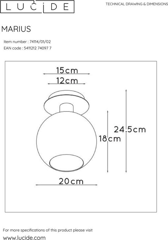 Lucide MARIUS - Plafonnier - 1xE27 - Or mat / Laiton