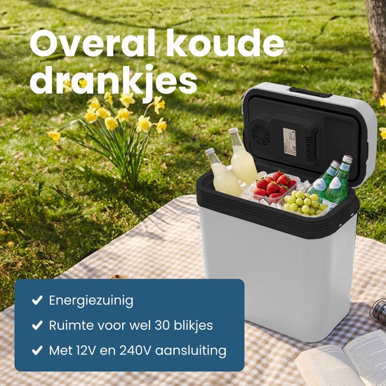 Auronic Coolbox électrique 12V et 230V - 20L - Réfrigérateur de camping - Voiture - Refroidissement et chauffage - Frigobox - Gris clair