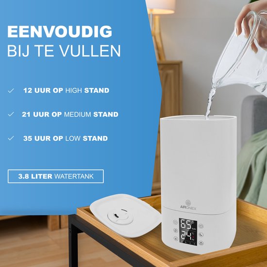 Aironex Humidificateur 3,8 litres - Topfill - Aroma - Humidificateurs - Humidificateur - Convient pour le salon, le bureau, la chambre de bébé, la chambre à coucher