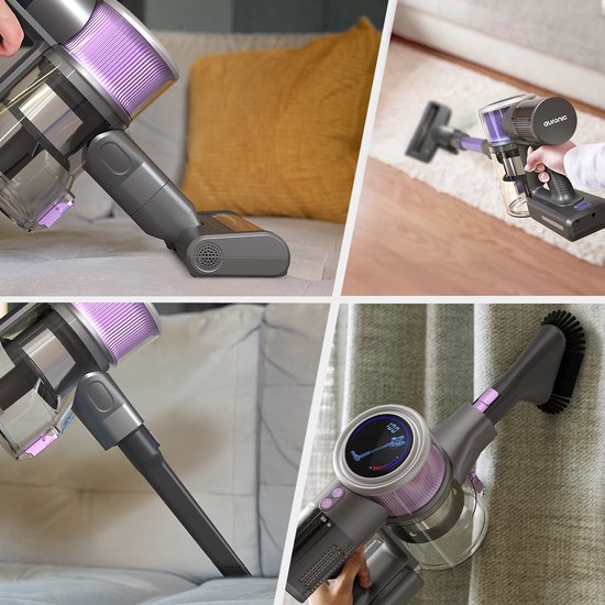 Aspirateur sans fil - Auronic - Sans sac - Sur batterie - Autonome - 350W - Batterie supplémentaire - Gris/Pourpre